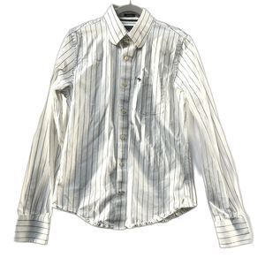Abercrombie & Fitch Button Down Shirt White w/ Blue Vertical Stripe Mens Small